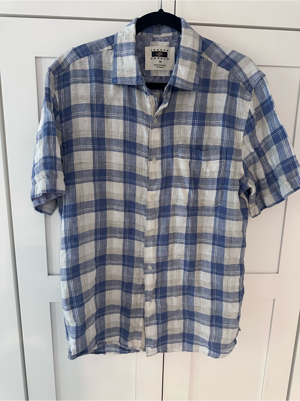 Joseph Abboud White and Blue Plaid Short Sleeve Button-Up Shirt